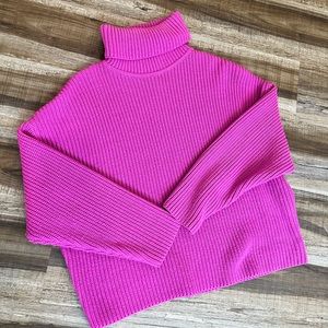 Zara Pink Knitted Women Ribbed Sweater Loose Turtleneck Sz L